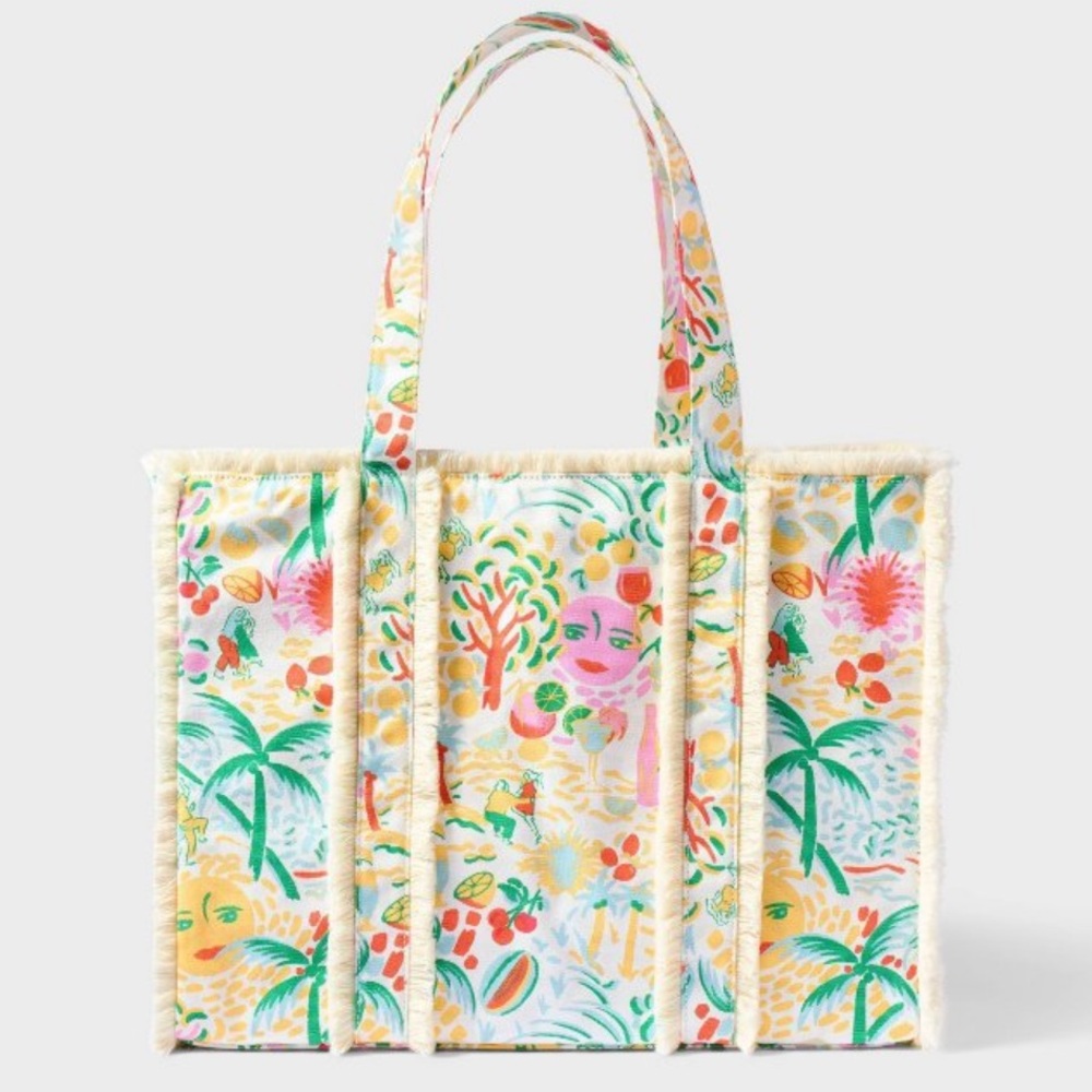 Roller Rabbit x target Cream Tropical Canvas Tote with Multicolor Print NWT
